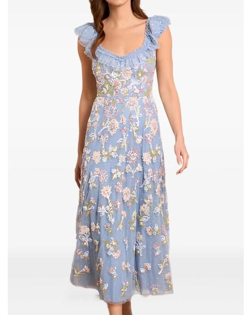 Needle & Thread Blue Sequin Ruffled Midi Dress