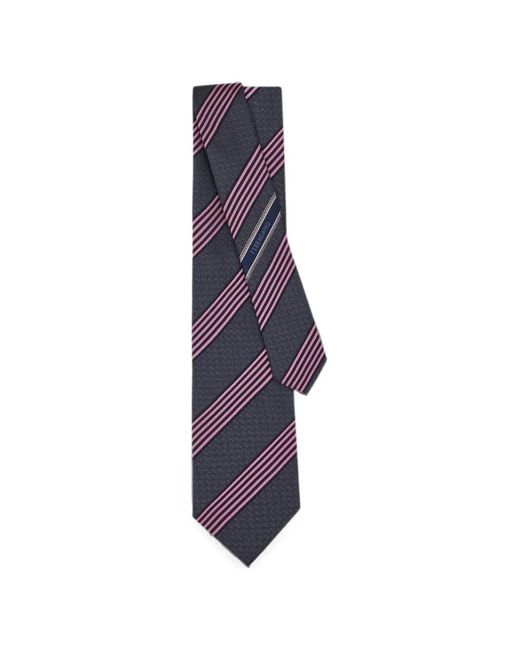 Ferragamo Blue Regimental Gancini Silk Jacquard Tie for men