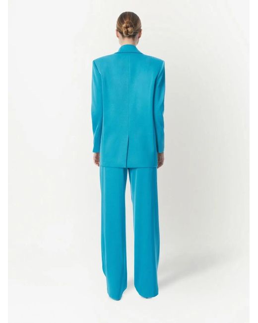 Alice + Olivia Blue Shan Padded-Shoulder Rolled-Sleeve Blazer