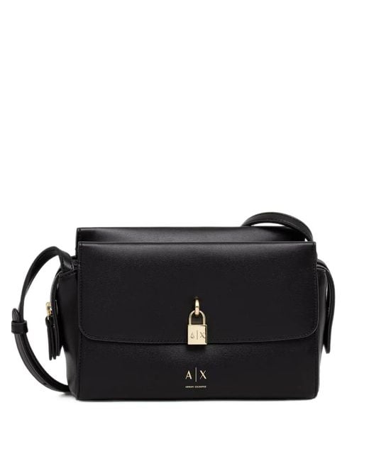 ARMANI EXCHANGE Black Padlock-Detail Cross Body Bag