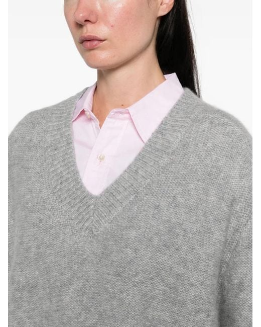 EMERSON RENALDI Gray V-Neck Knitted Sweater