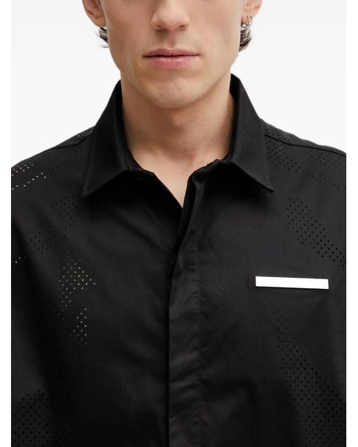 HELIOT EMIL Black Perforated Logo-Plaque Shirt for men