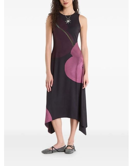 Desigual Black Robe Mi-Longue À Fleurs