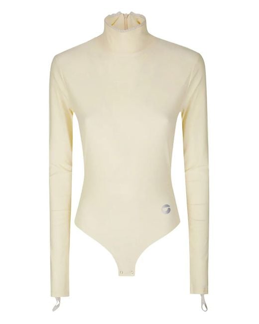 Coperni White High-Neck Fitted Bodysuit With Lace Detail