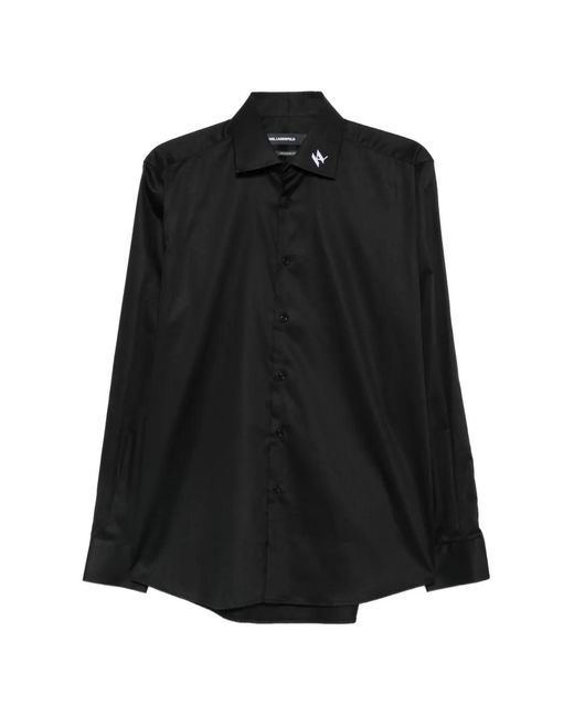 Karl Lagerfeld Black Logo-Embroidered Long-Sleeve Shirt for men
