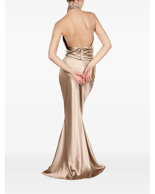 ALEXIA & ANTONIA Natural Draped Halter Silk Blouse
