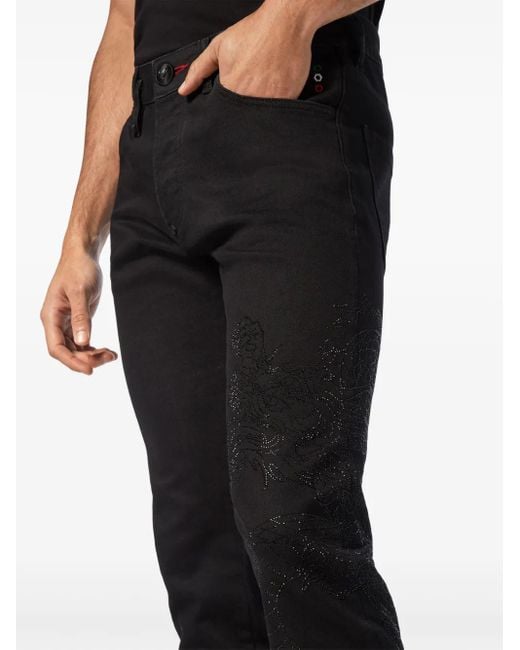 Philipp Plein Black Super Straight Dragon-Detail Jeans for men