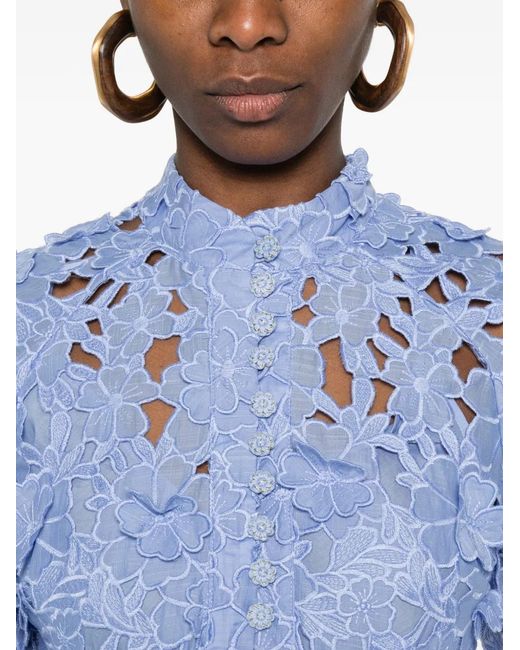 Zimmermann Blue Embroidered Raglan Sleeve Dress With Removable Belt