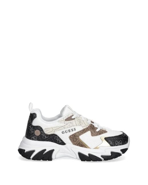 Guess White Logo-Print Panelled Sneakers