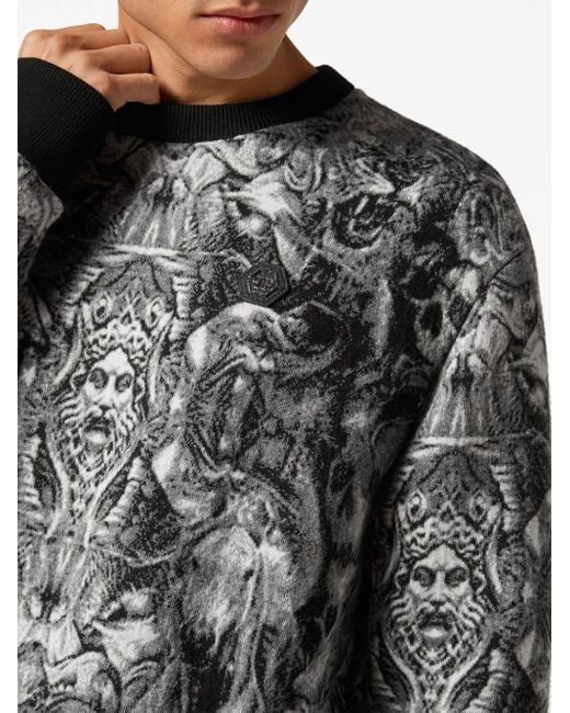Philipp Plein Pullover mit Tattoo-Jacquardmuster in Gray für Herren