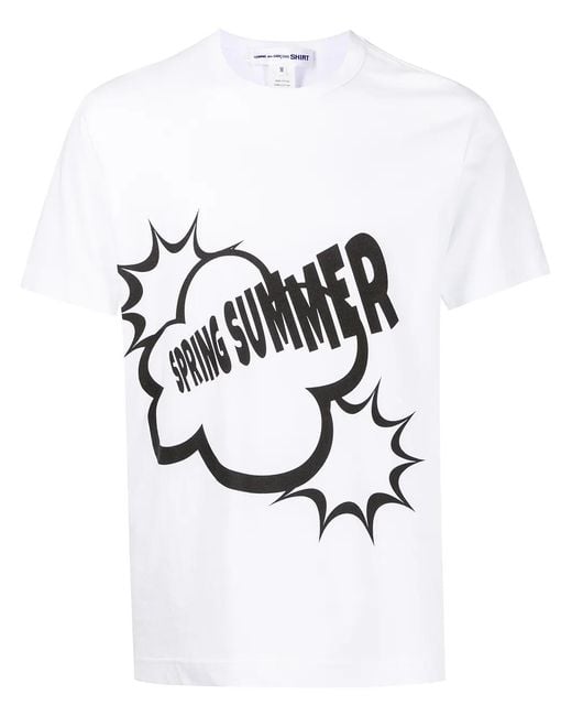 Comme des Garçons White Slogan-Print Cotton T-Shirt for men