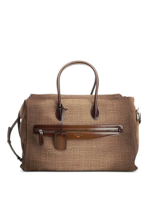 Santoni Brown Woven-Design Holdall for men