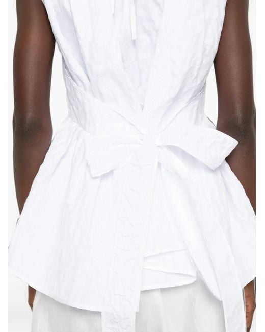 CECILIE BAHNSEN White Seersucker Peplum Top