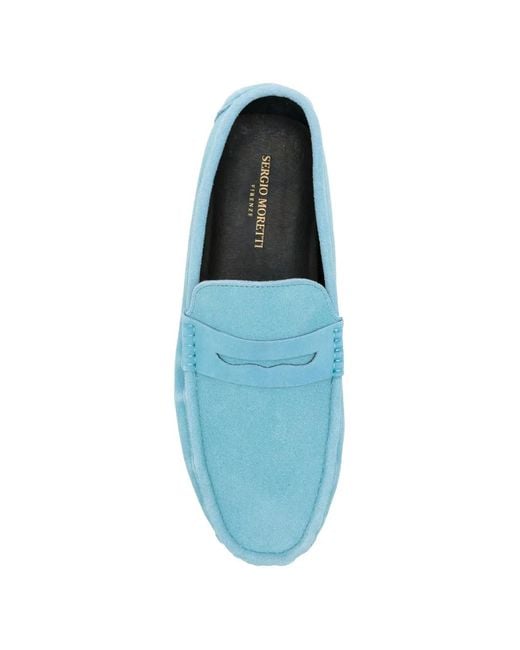 SERGIO MORETTI FIRENZE Blue Suede Penny Loafers for men