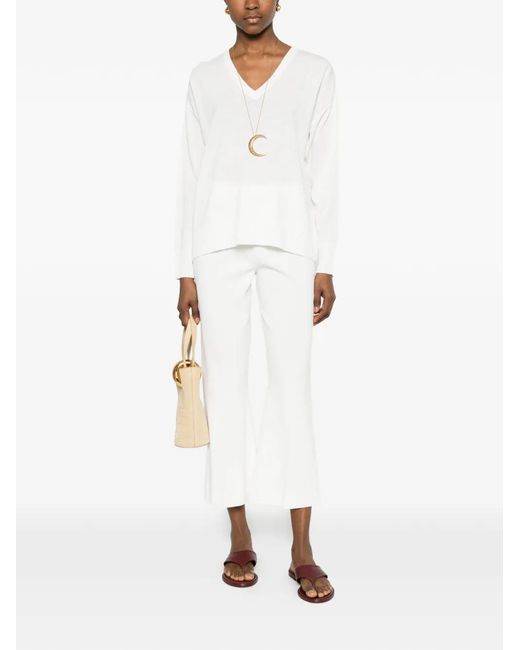 Neera White V-Neck Side-Slit Top