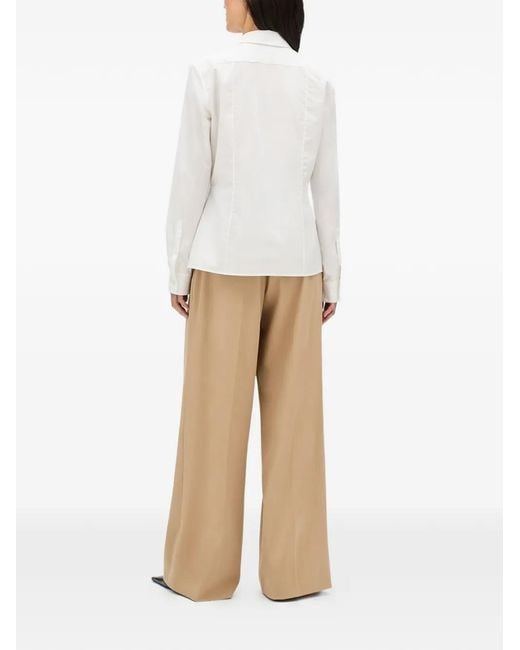 Another Tomorrow White Dart-Detail Fitted Blouse