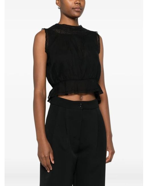 Doen Black Lilibet Lace-Trimmed Sleeveless Top