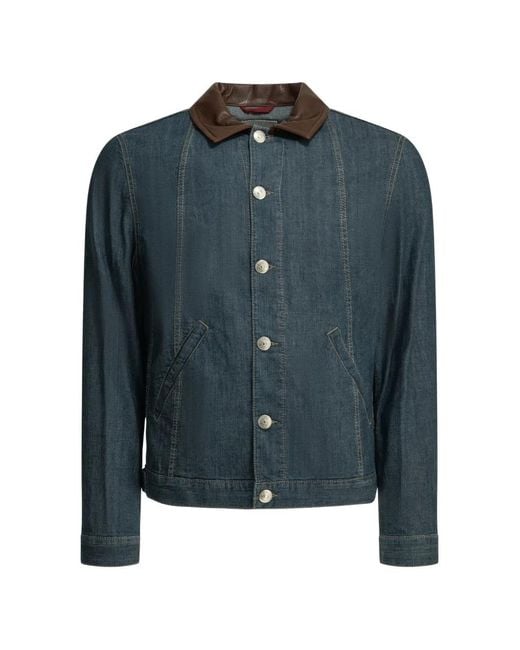 Brunello Cucinelli Blue Button-Up Denim Jacket for men