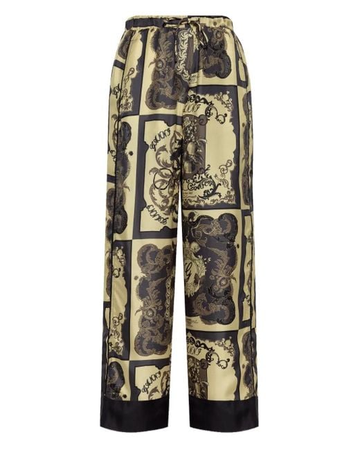 Ganni Natural Graphic-Print Silk Trousers