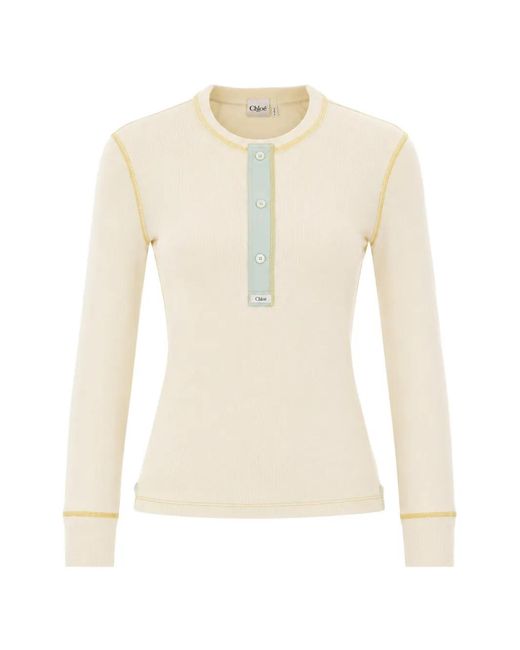 Chloé White Henley-Neck Cotton Sweater