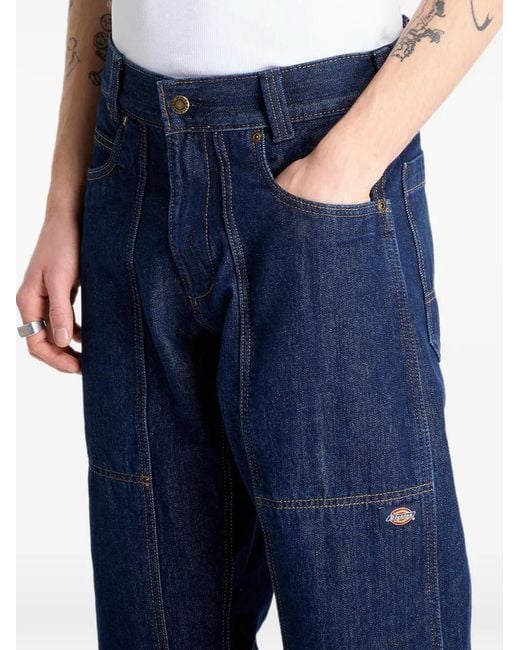 Dickies Blue Panelled Logo-Patch Jeans for men