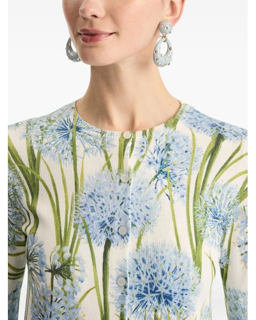 Oscar de la Renta Blue Floral-Print Cardigan
