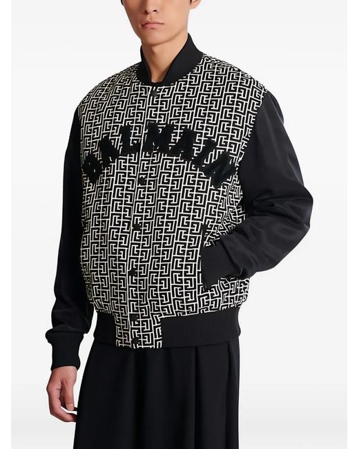Balmain Black Geometric-Pattern Bomber Jacket for men