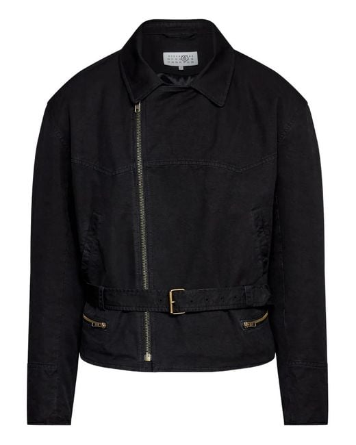 MM6 by Maison Margiela Black Belted Asymmetrical-Zip Jacket for men