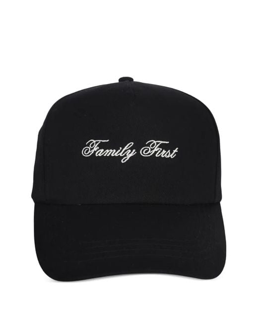 FAMILY FIRST Black Embroidery Baseball Hat for men