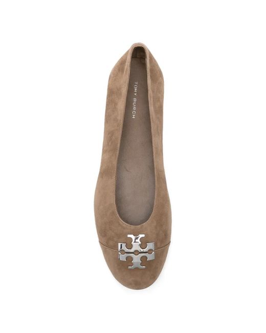 Tory Burch White Logo-Plaque Ballet Flats
