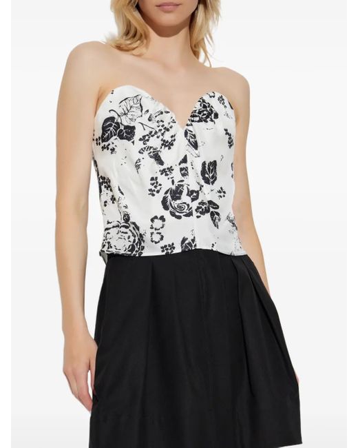 Max Mara White Floral Print Bustier Top
