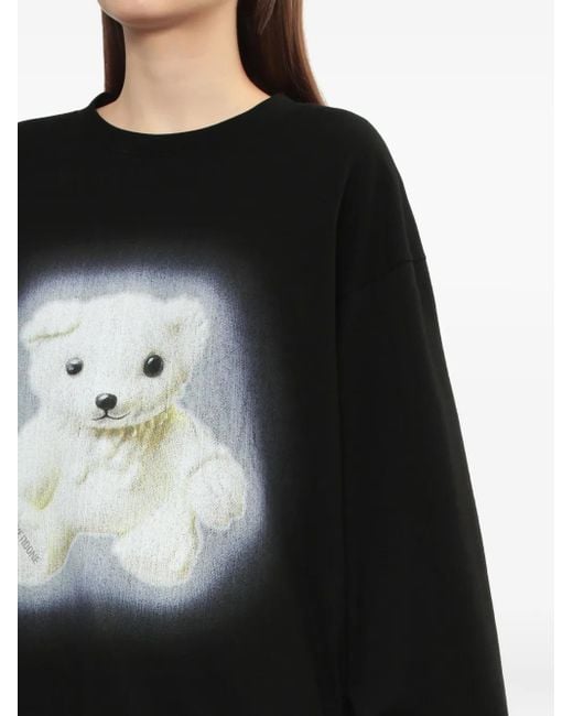we11done Black Teddy-Print Long-Sleeve Top