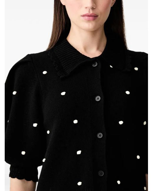 Stine Goya Black Polka-Dot Puff-Sleeve Cardigan