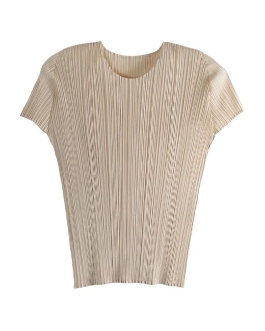 Pleats Please Issey Miyake Natural Short-Sleeve Pleated Top