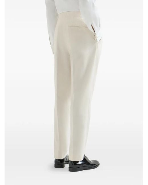 Brunello Cucinelli White Sea Island Cotton Narrow-Wale Corduroy Tuxedo Trousers With Double Pleats And Tabbed Waistband for men