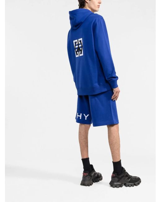 Givenchy Blue Logo-Print Knee-Length Track Shorts for men