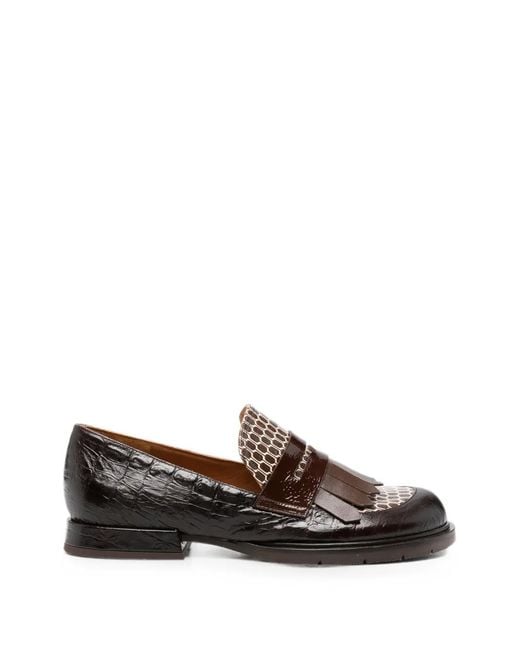 Chie Mihara Brown Jeluse Croc-Effect Fringed Loafers