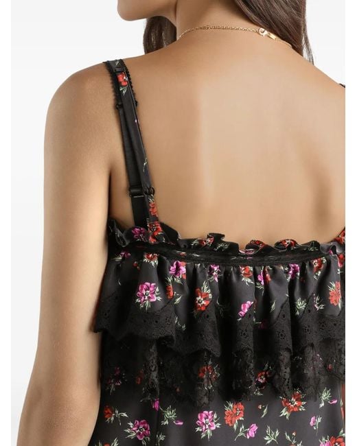 Dolce & Gabbana Black Ruffled Floral Maxi Dress