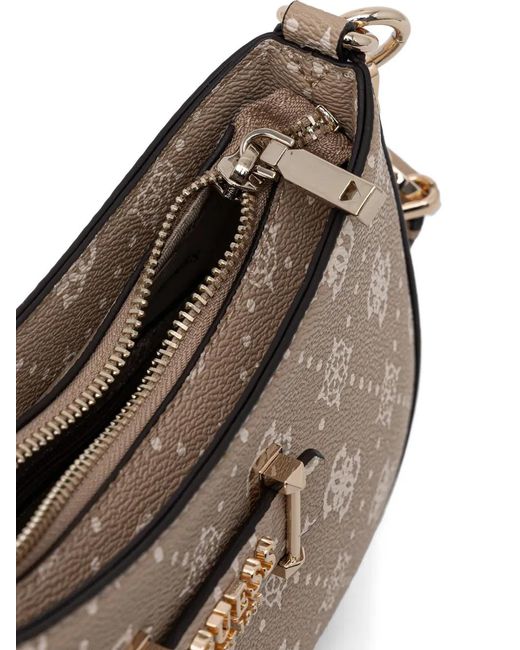 Guess White Logo-Print Chain Crossbody Bag
