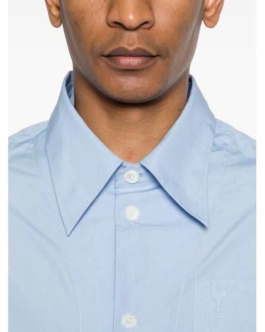 AMI Blue Ami De Coeur Logo-Embossed Shirt