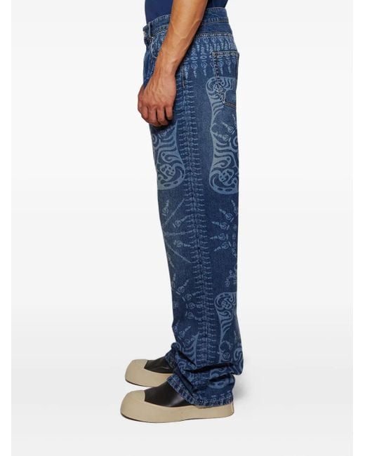 Bluemarble Blue All-Over-Print Jeans for men