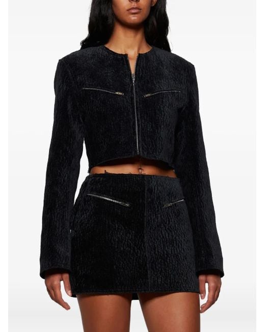 Alexander Wang Black Velvet-Effect Cropped Jacket