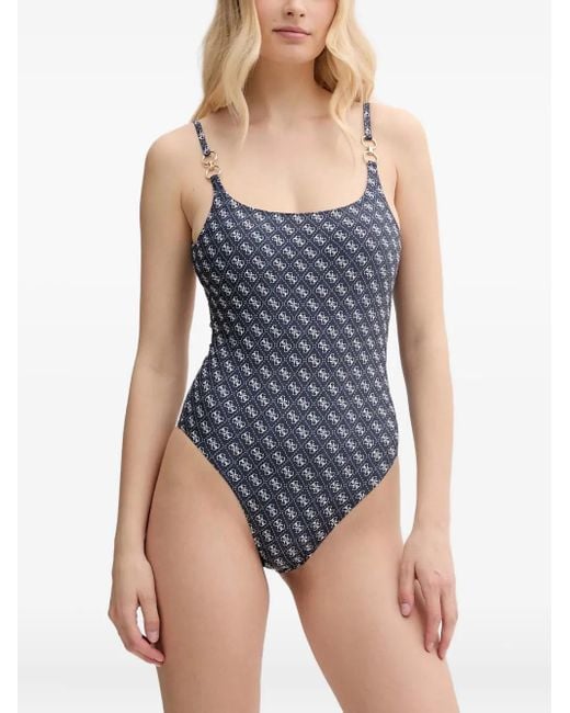 Guess Blue Logo-Print Swimsuit
