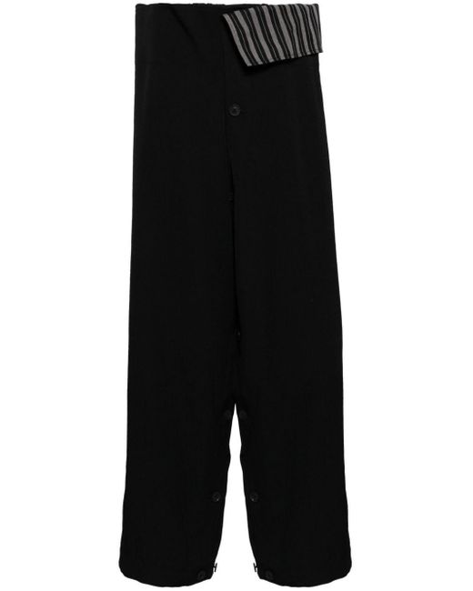 Yohji Yamamoto Black Folded-waist Wide-leg Wool Trousers for men