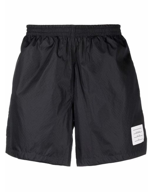 Thom Browne Black Logo-patch Track Shorts for men