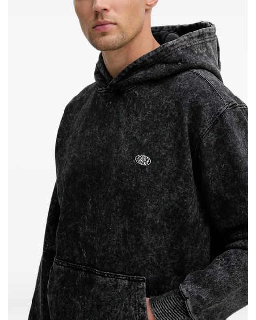 Alpha Industries Black Acid-Wash Logo-Patch Hoodie