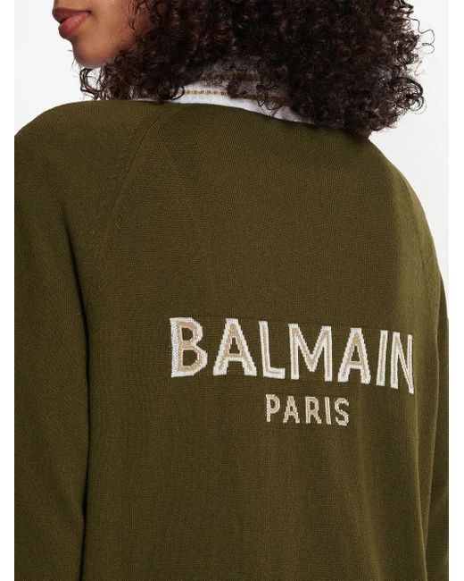 Cardigan in cashmere con logo di Balmain in Green