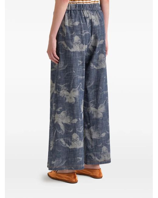 Maliparmi Blue Floral-Print Trousers