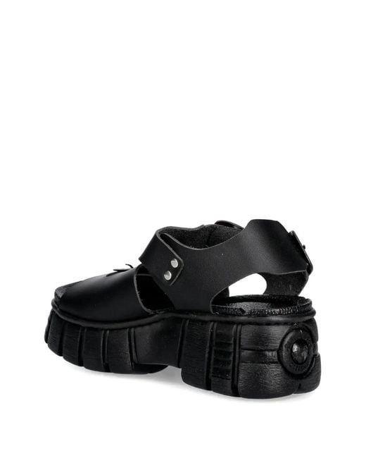 New Rock Black Buckle-Strap Sandals