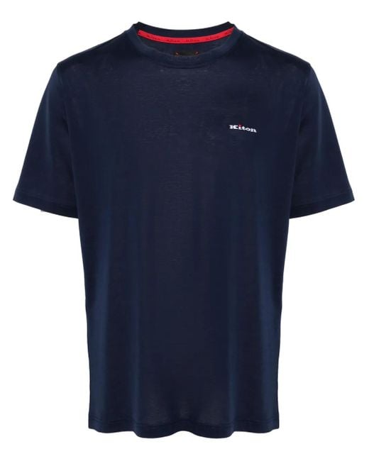 Kiton Blue Logo-Embroidered Cotton T-Shirt for men